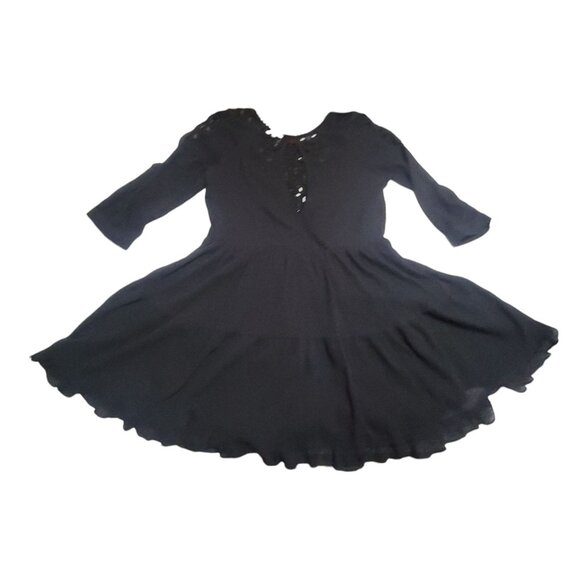 Free People Black Boho Tunic Mini Dress S Cotton Gauze Lace Goth Witchy Coquette - Picture 14 of 16